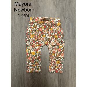 Mayoral Newborn 1-2m Floral Cotton Ankle Pants Elastic Waist